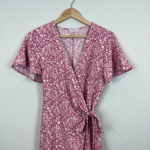 Naggoo Women's Summer Wrap Dresses V Neck Polka Dot Print Ruffle Short Sleeve - Picture 3 of 8